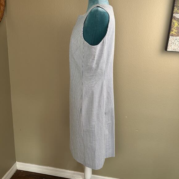 Ann Klein Women 10 Striped Blue White Sleeveless Seersucker Shift Dress Preppy - Picture 5 of 11